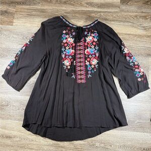 Andree Blouse Women S Black Embroidered Floral Flowy Boho Cottagecore Romantic